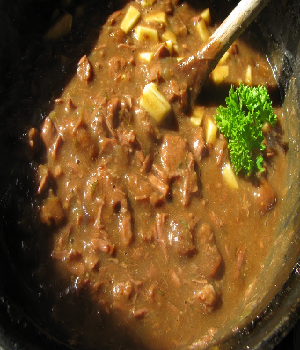 Vlaamse stoof met bruin bier en grove mosterd